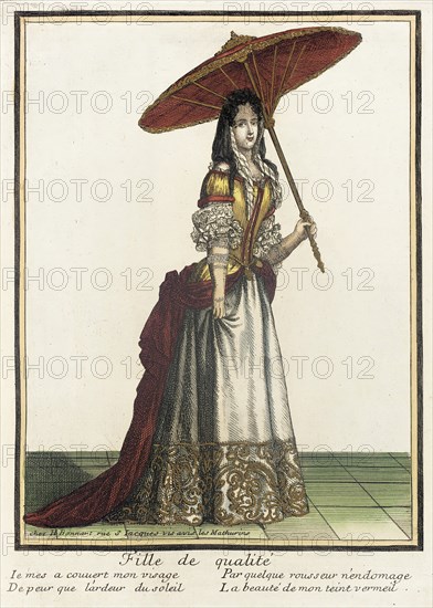 Recueil des modes de la cour de France, 'Fille de Qualité', Bound 1703-1704. Creator: Henri Bonnart.