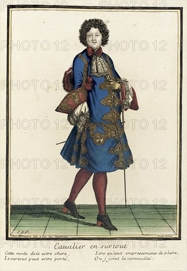 Recueil des modes de la cour de France, 'Cavalier en Surtout', Bound 1703-1704. Creator: Henri Bonnart.