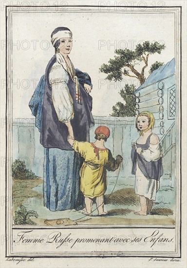 Costumes de Différents Pays, 'Femme Russe Promenant avec ses Enfans', c1797. Creators: Jacques Grasset de Saint-Sauveur, LF Labrousse.