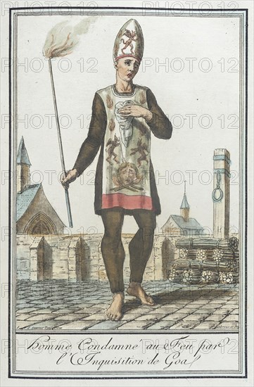 Costumes de Différents Pays, 'Homme Condamné au Feu par l'Inquisition de Goa', c1797. Creators: Jacques Grasset de Saint-Sauveur, LF Labrousse.