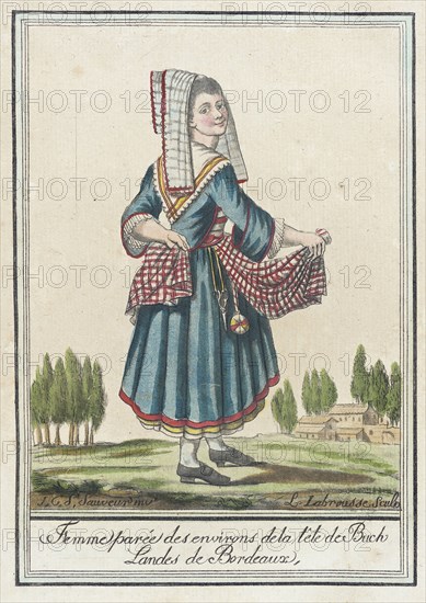 Costumes de Différent Pays, 'Femme Parée des Environs de la Tête de Buch Landes de Bordeaux', c1797. Creators: Jacques Grasset de Saint-Sauveur, LF Labrousse.