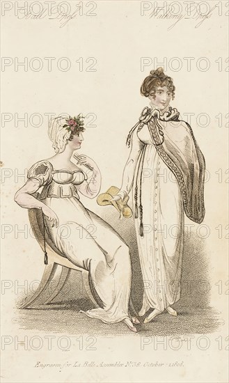 Fashion Plate (Ball Dress - Walking Dress), 1808. Creator: John Bell.