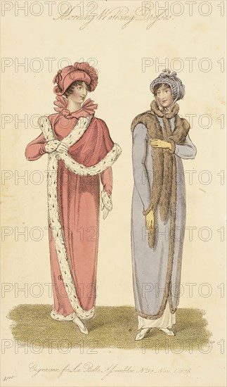 Fashion Plate (Morning Walking Dresses), 1808. Creator: John Bell.