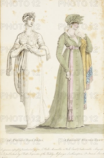 Fashion Plate (An Evening Ball Dress - A Parisian Winter Dress), 1807. Creator: John Bell.