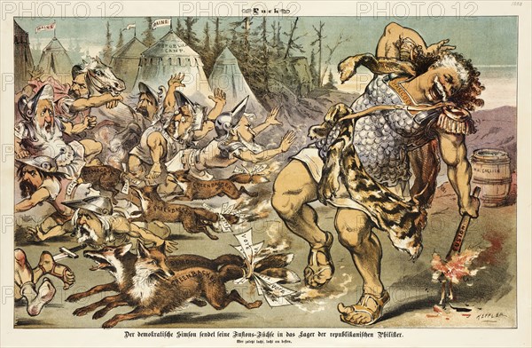 Cartoon from Puck, between 1880 and 1889. Creators: Joseph Keppler, Bernhard Gillam.