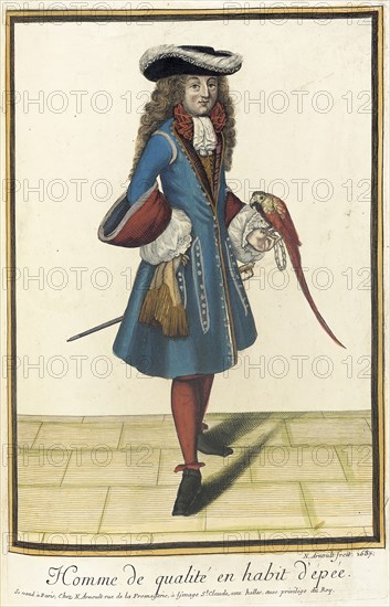 Recueil des modes de la cour de France, 'Homme de Qualité en Habit d'Épée', 1687. Creator: Nicolas Arnoult.