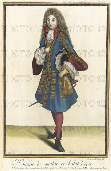 Recueil des modes de la cour de France, 'Homme de Qualité en Habit d'Épée', 1687. Creator: Nicolas Arnoult.