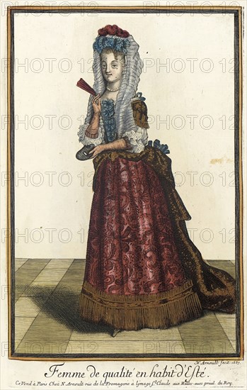 Recueil des modes de la cour de France, 'Femme de Qualité en Habit d'Esté', 1687. Creator: Nicolas Arnoult.