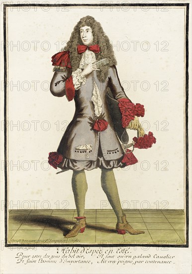 Recueil des modes de la cour de France, 'Habit d'Espée en Esté' (image 1 of 2), c1678. Creator: Nicolas Bonnart.