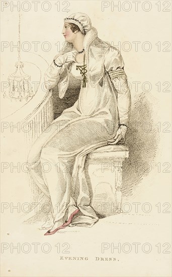 Fashion Plate (Evening Dress), 1809. Creator: Rudolph Ackermann.