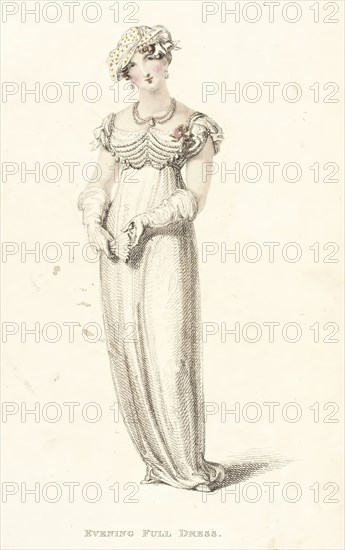 Fashion Plate (Evening Full Dress), 1812. Creator: Rudolph Ackermann.