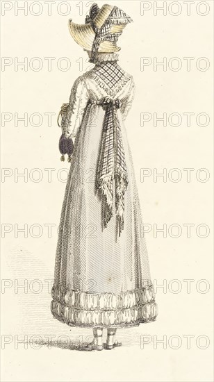 Fashion Plate (Walking Dress), 1814. Creator: Rudolph Ackermann.