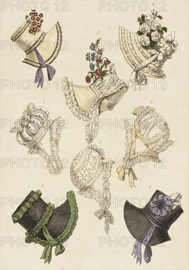 Fashion Plate (Parisian Head Dresses), 1817. Creator: Rudolph Ackermann.