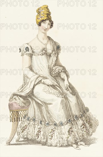 Fashion Plate (Evening Dress), 1818. Creator: Rudolph Ackermann.