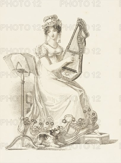 Fashion Plate (Evening Dress), 1819. Creator: Rudolph Ackermann.