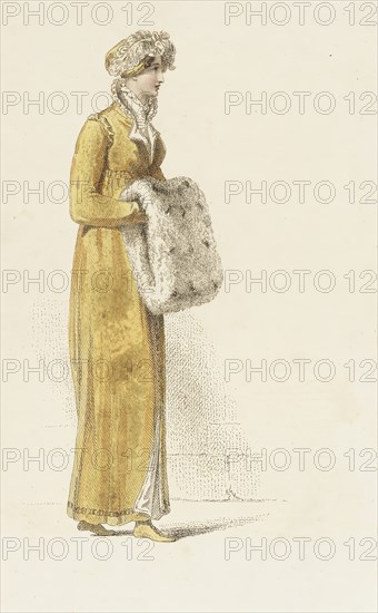 Fashion Plate (Promenade Dress), 1814. Creator: Rudolph Ackermann.