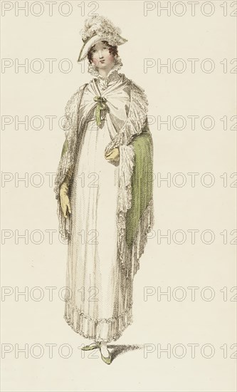 Fashion Plate (Walking Dress), 1814. Creator: Rudolph Ackermann.