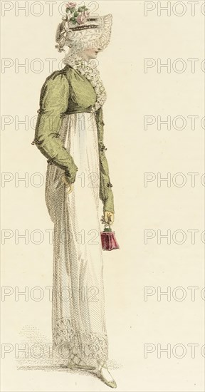 Fashion Plate (Walking Dress), 1814. Creator: Rudolph Ackermann.