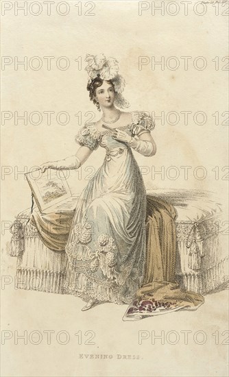 Fashion Plate (Evening Dress), 1822. Creator: Rudolph Ackermann.