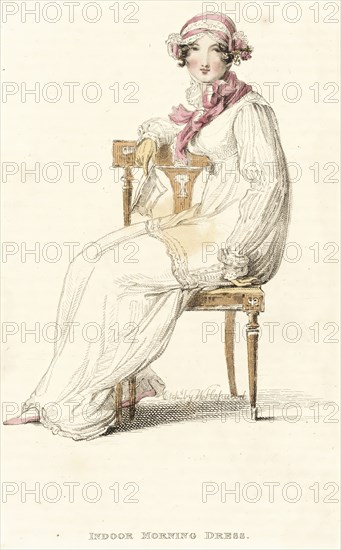 Fashion Plate (Indoor Morning Dress), 1812. Creator: Rudolph Ackermann.