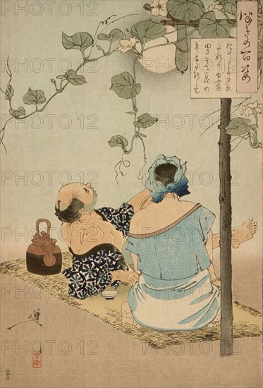 A Couple beneath an Arbor of Flowering Yugao, 1886. Creator: Tsukioka Yoshitoshi.