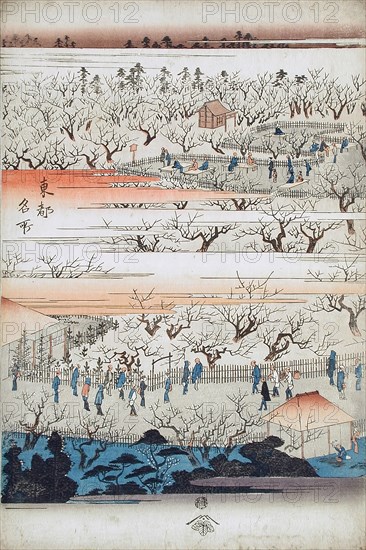 Panoramic View of the Plum Viewing Pavilions of Kameido (image 2 of 3), c1832-34. Creator: Ando Hiroshige.