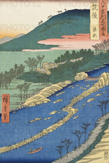 Chikugo Province, Currents around the Weir, 1855. Creator: Ando Hiroshige.