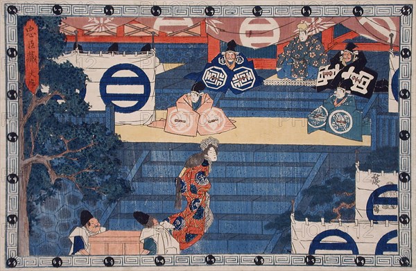 Act I: Lady Kaoyo Mounting the Steps at Hachiman Shrine for the..., between c1835 and c1839. Creator: Ando Hiroshige.