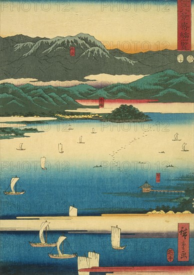 Eight Views of Omi: Miidera, Ishiyama, Seta (image 3 of 3), 1856. Creator: Ando Hiroshige.