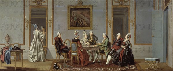 Gustavian Style Interior with Cardplayers, 1779. Creator: Per Hillestrom.