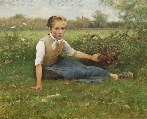 Picking Flowers, 1882. Creator: Hugo Salmson.