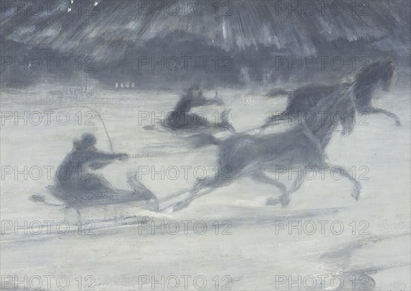 Sleighing on the Ice. Illustration for a Short Story by Per Hallström, 1907. Creator: Johan Axel Gustav Acke.