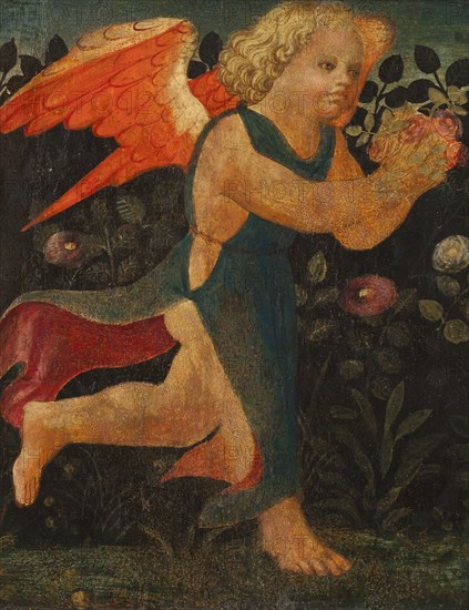 Putto in front of a Hedge of Roses. Creator: Unknown.