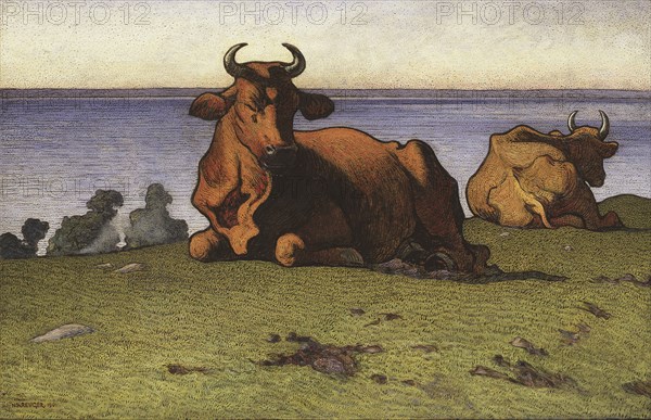 Resting Cows. Motif from Öland, 1901. Creator: Nils Kreuger.