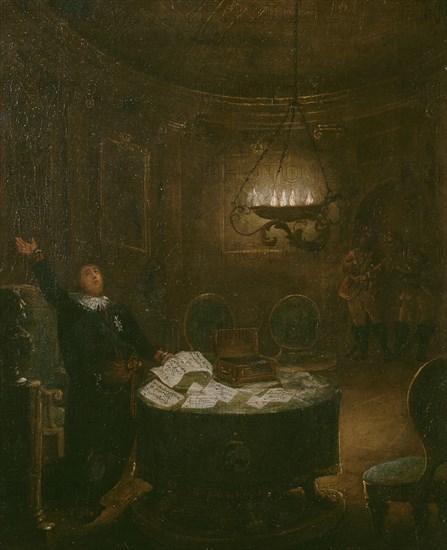 President Reuterholm opens the Armfeltska letters...in 1794, (late 18th-early 19th century). Creator: Pehr Hörberg.