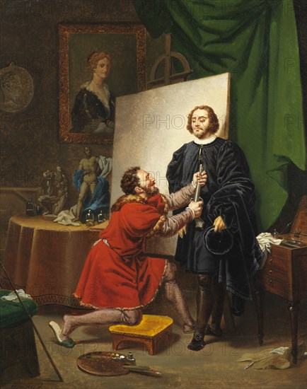 Pietro Aretino in the Studio of Tintoretto, 1822. Creator: Pierre Nolasque Bergeret.