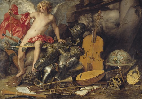 Triumphant Cupid among Emblems of Art and War, 17th century. Creators: Thomas Willeboirts, Paul de Vos.