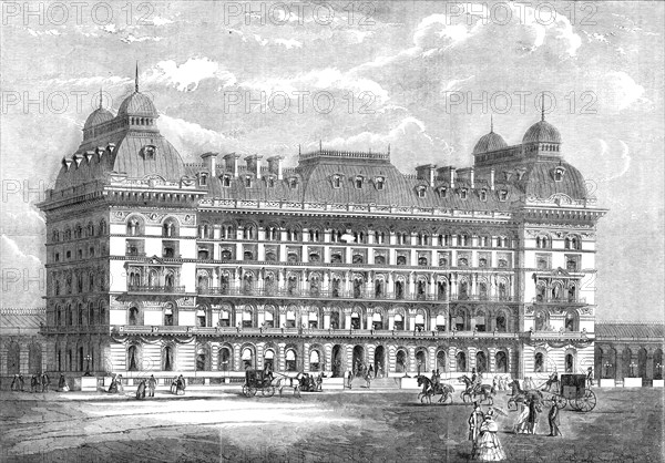 The Grosvenor Hotel, in course of erection on the site of the old Grosvenor Basin, Belgravia, 1860. Creator: Unknown.