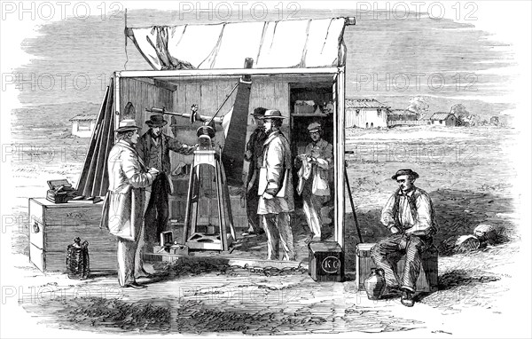 The Kew Photoheliograph and Temporary Observatory at Rivabellosa, near Miranda del Ebro, 1860. Creator: Unknown.