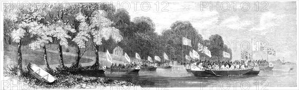 Grand canoe reception given to the Prince of Wales on the St. Lawrence, 1860. Creator: Unknown.