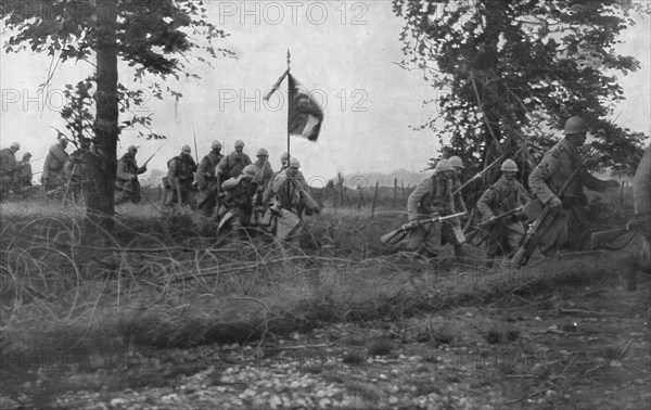 'Notre attaque Generale des 3 et 4 Septembre; Le drapeau du regiment qui a chilly pour objectif fran Creator: Unknown.