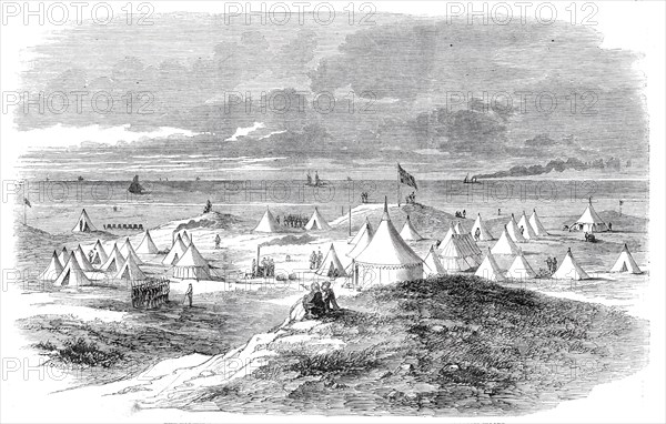 The Volunteer Camp, on Crosby Sands, near Liverpool - from a drawing by William Woods, 1860. Creator: Unknown.
