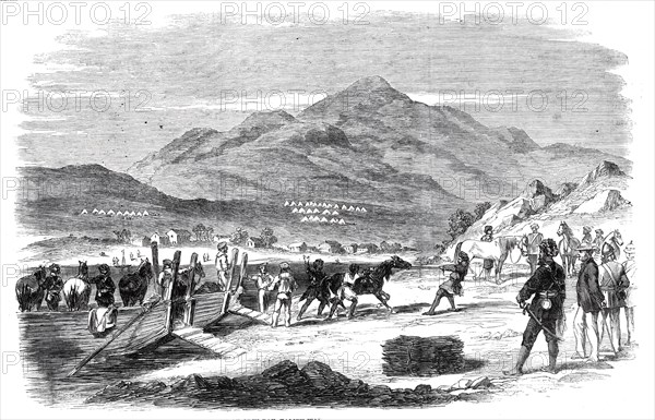 Landing of Sikh horses at Odin Bay, Talien-Wan - from a sketch by our special artist in China, 1860. Creator: Unknown.