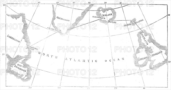 Proposed route of the North Atlantic Telegraph, 1860. Creator: Unknown.