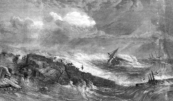 The Last from the Wreck, by E. Duncan, in the Exhibition of the Water-Colour Society, 1860. Creator: Mason Jackson.