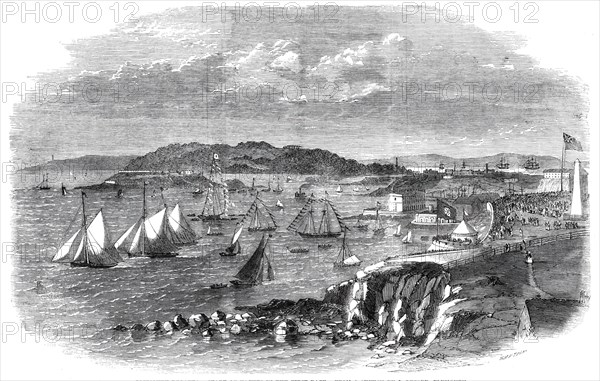 Plymouth Regatta - start of yachts in the first race - froma sketch by J. Offord, Plymouth, 1860. Creator: Smyth.