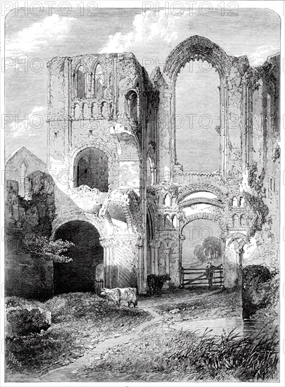 Ruins of Castle Acre Priory, Norfolk, by R. P. Leitch, from the Royal Academy Exhibition, 1860. Creator: Unknown.