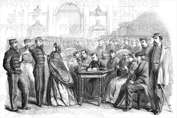 Presentation of medals to Garibaldi's veterans in the Grand Square, Naples, 1860. Creator: Unknown.