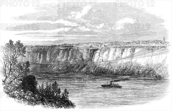 Farina, with a man on his back, crossing the Niagara on a tightrope..., August 29, 1860. Creator: Unknown.