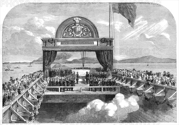 The Prince of Wales laying the last stone of the Victoria Bridge over the St. Lawrence..., 1860. Creator: Unknown.